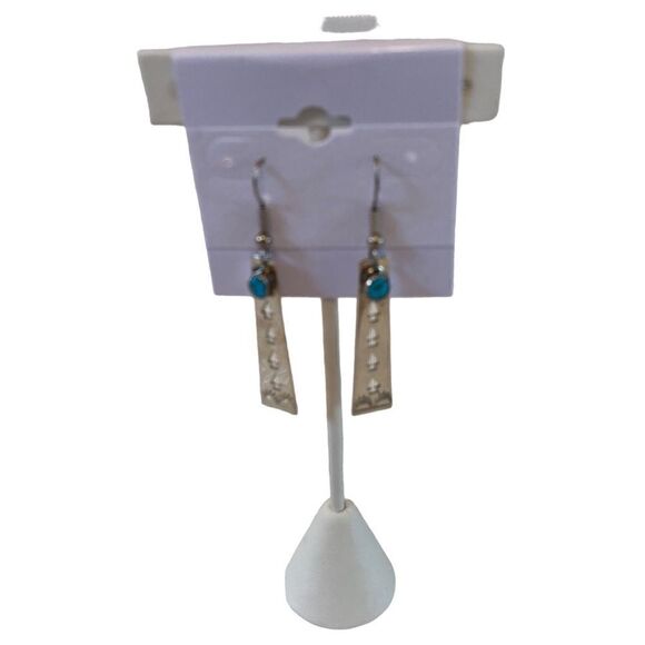 Beautiful Handmade Sterling Silver Southwestern Style Drop Earrings w/Turquoise - Picture 2 of 6